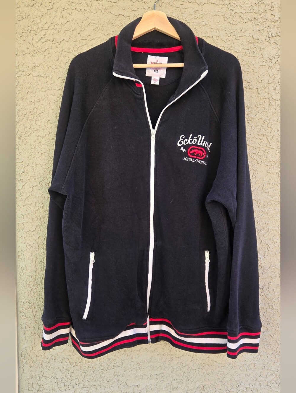Ecko Unlimited Y2K Black Zip-Front Sweater with Red & White Trim